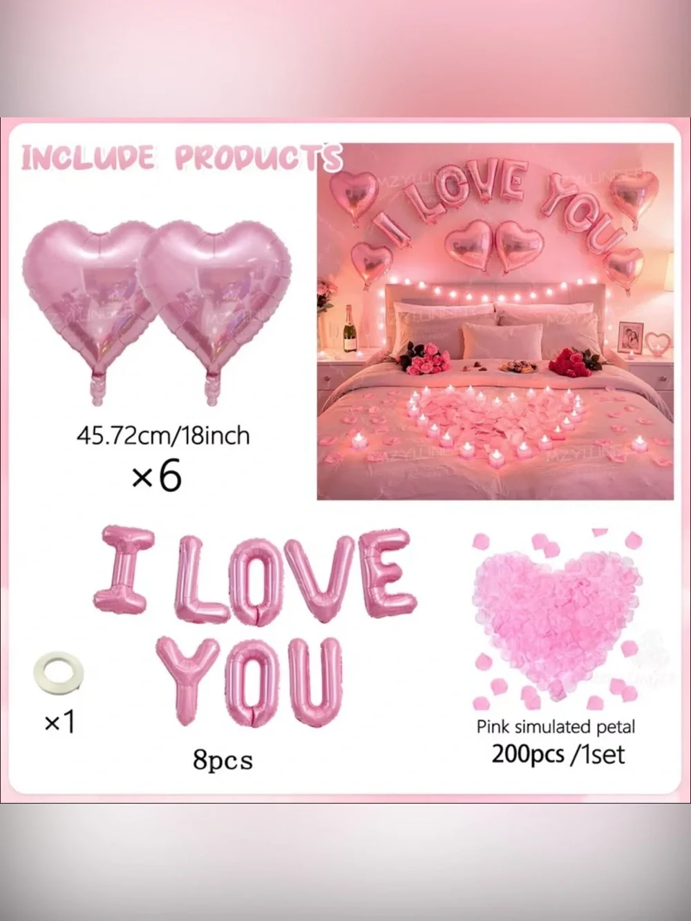 Romantic Pink 'I LOVE YOU' Balloon & Heart Party Set